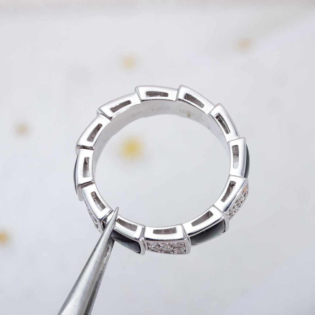 [BLAUE TRÄNEN]SERPENTI RING SILBER DIAMANT SCHWARZER MOP 4MM