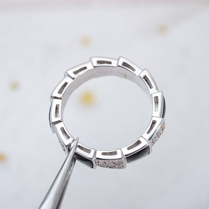 [BLAUE TRÄNEN]SERPENTI RING SILBER DIAMANT SCHWARZER MOP 4MM