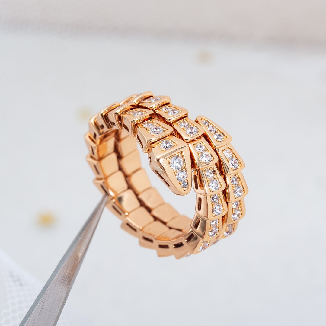 [BLAUE TRÄNEN]SERPENTI RING ROTGOLD DIAMANT DOPPELREIHIG
