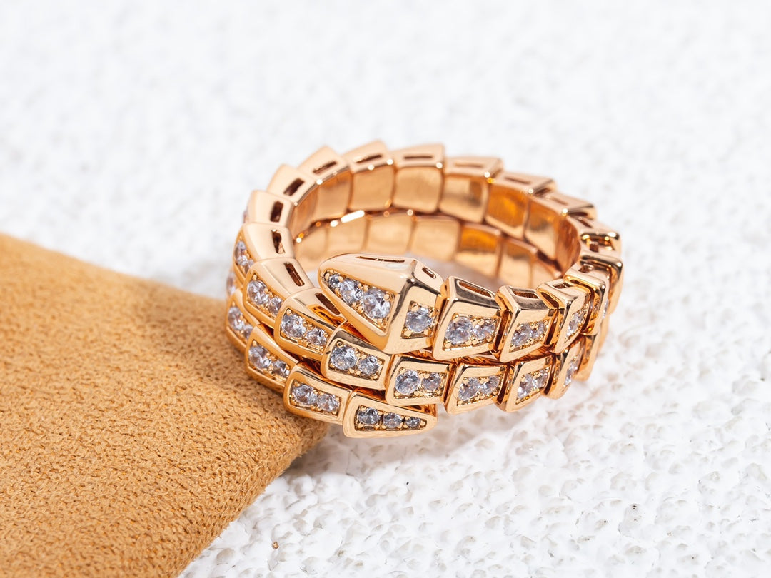 [BLAUE TRÄNEN]SERPENTI RING ROTGOLD DIAMANT DOPPELREIHIG