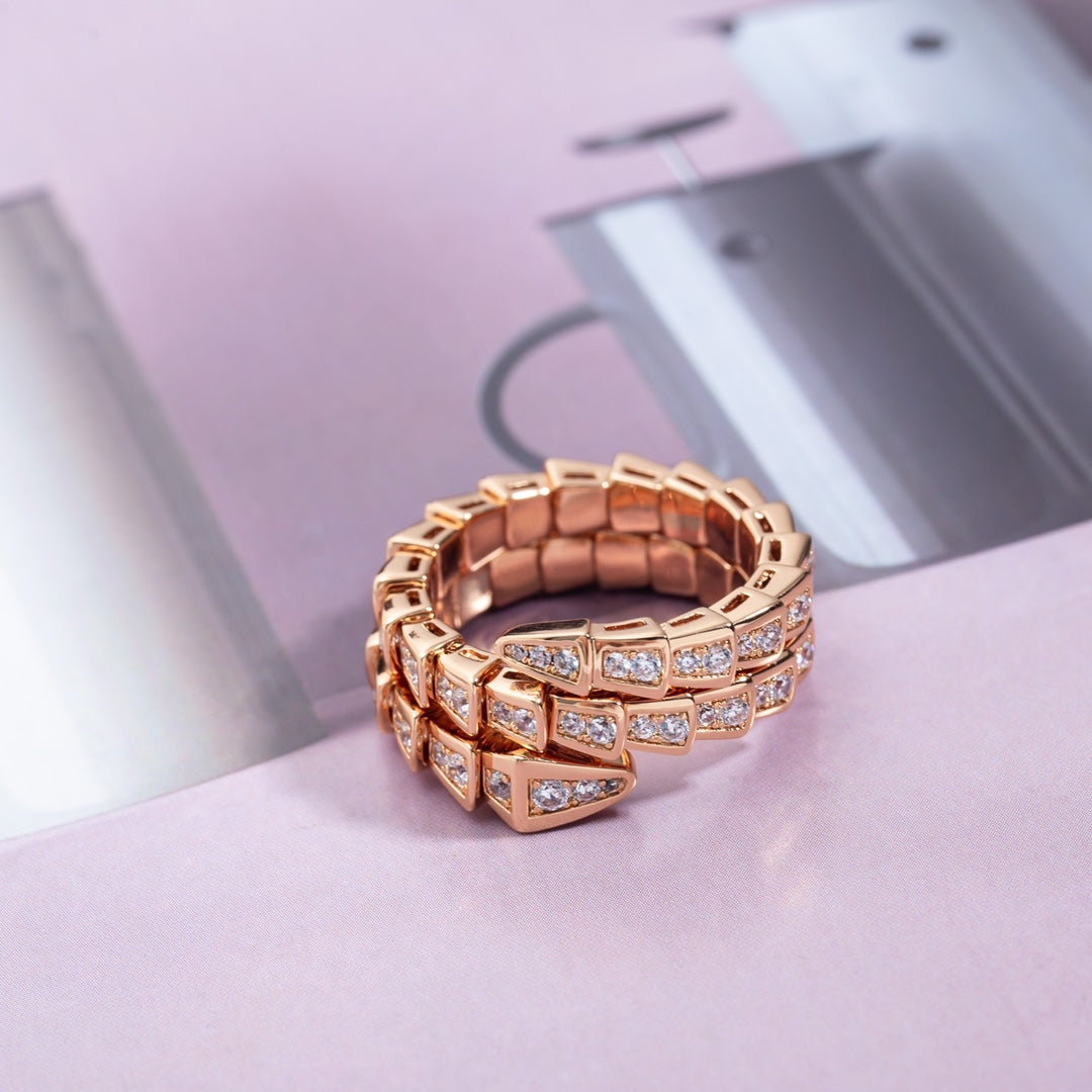 [BLAUE TRÄNEN]SERPENTI RING ROTGOLD DIAMANT DOPPELREIHIG