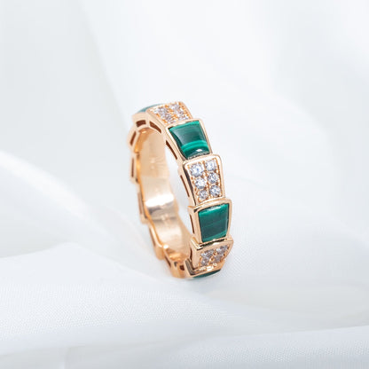 [BLAUE TRÄNEN]SERPENTI RING ROTGOLD MALACHIT DIAMANT GEPAVERT 4MM