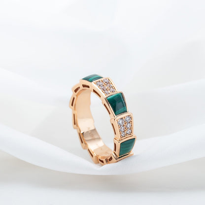 [BLAUE TRÄNEN]SERPENTI RING ROTGOLD MALACHIT DIAMANT GEPAVERT 4MM
