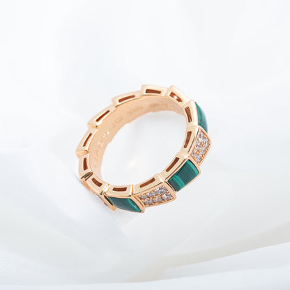 [BLAUE TRÄNEN]SERPENTI RING ROTGOLD MALACHIT DIAMANT GEPAVERT 4MM