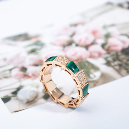 [BLAUE TRÄNEN]SERPENTI RING ROTGOLD MALACHIT DIAMANT GEPAVERT 4MM