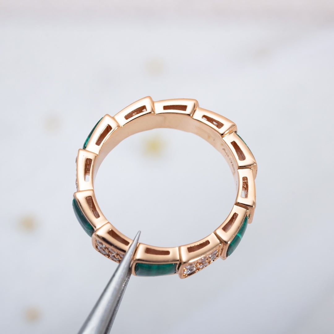 [BLAUE TRÄNEN]SERPENTI RING ROTGOLD MALACHIT DIAMANT GEPAVERT 4MM