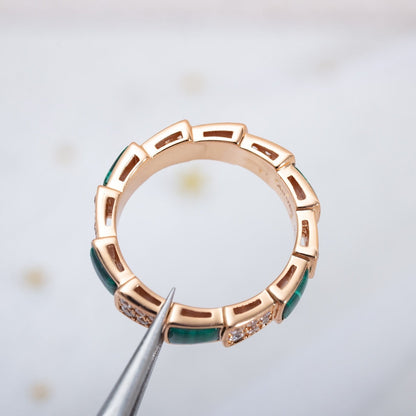 [BLAUE TRÄNEN]SERPENTI RING ROTGOLD MALACHIT DIAMANT GEPAVERT 4MM