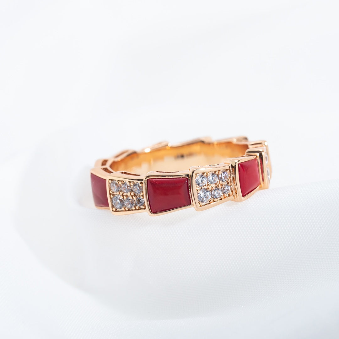 [BLAUE TRÄNEN]SERPENTI RING ROTGOLD KARNEOL DIAMANT GEPAVIERT 4MM
