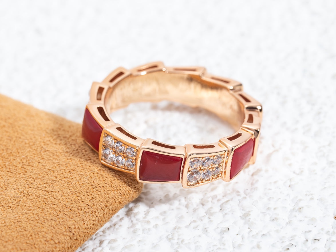 [BLAUE TRÄNEN]SERPENTI RING ROTGOLD KARNEOL DIAMANT GEPAVIERT 4MM