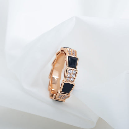 [BLAUE TRÄNEN]SERPENTI RING ROTGOLD SCHWARZER MOP DIAMANT GEPAVIERT 4MM
