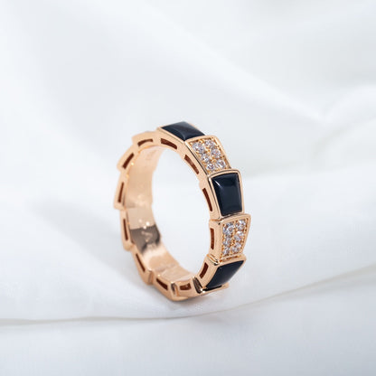 [BLAUE TRÄNEN]SERPENTI RING ROTGOLD SCHWARZER MOP DIAMANT GEPAVIERT 4MM