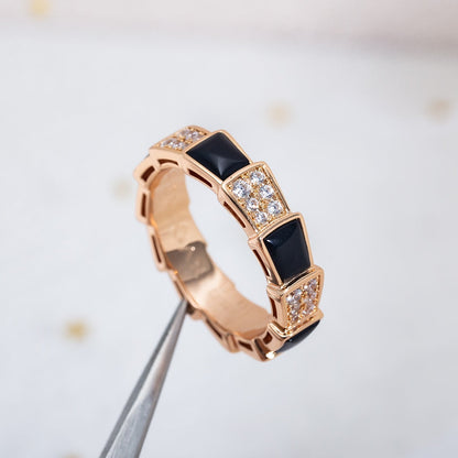 [BLAUE TRÄNEN]SERPENTI RING ROTGOLD SCHWARZER MOP DIAMANT GEPAVIERT 4MM