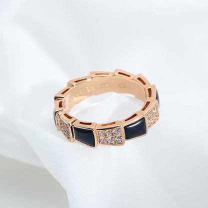 [BLAUE TRÄNEN]SERPENTI RING ROTGOLD SCHWARZER MOP DIAMANT GEPAVIERT 4MM