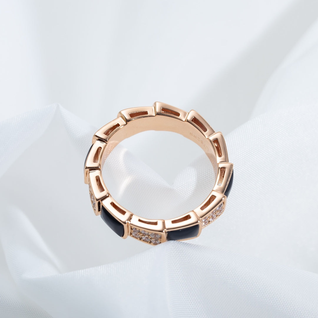 [BLAUE TRÄNEN]SERPENTI RING ROTGOLD SCHWARZER MOP DIAMANT GEPAVIERT 4MM