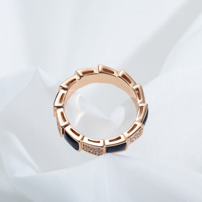 [BLAUE TRÄNEN]SERPENTI RING ROTGOLD SCHWARZER MOP DIAMANT GEPAVIERT 4MM