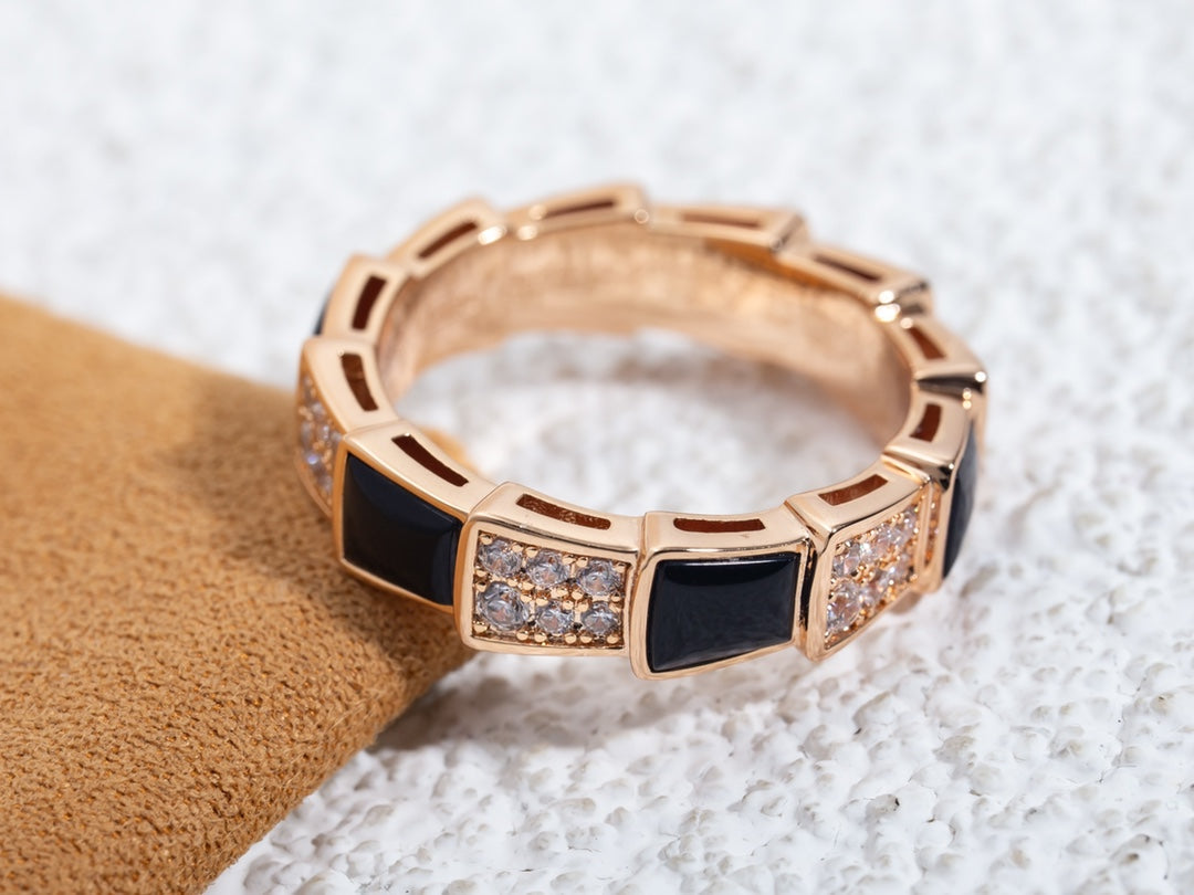 [BLAUE TRÄNEN]SERPENTI RING ROTGOLD SCHWARZER MOP DIAMANT GEPAVIERT 4MM