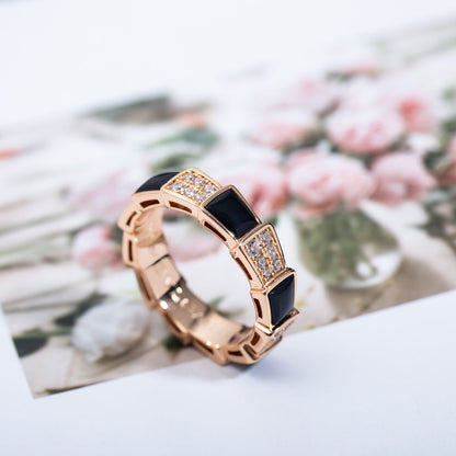 [BLAUE TRÄNEN]SERPENTI RING ROTGOLD SCHWARZER MOP DIAMANT GEPAVIERT 4MM