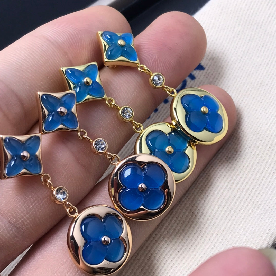 [BLAUE TRÄNEN] OHRRINGE AUS DIAMANT UND STERNENACHAT