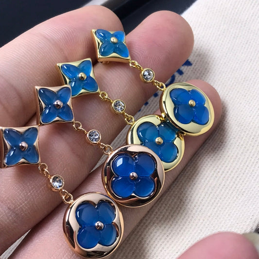[BLAUE TRÄNEN] OHRRINGE AUS DIAMANT UND STERNENACHAT