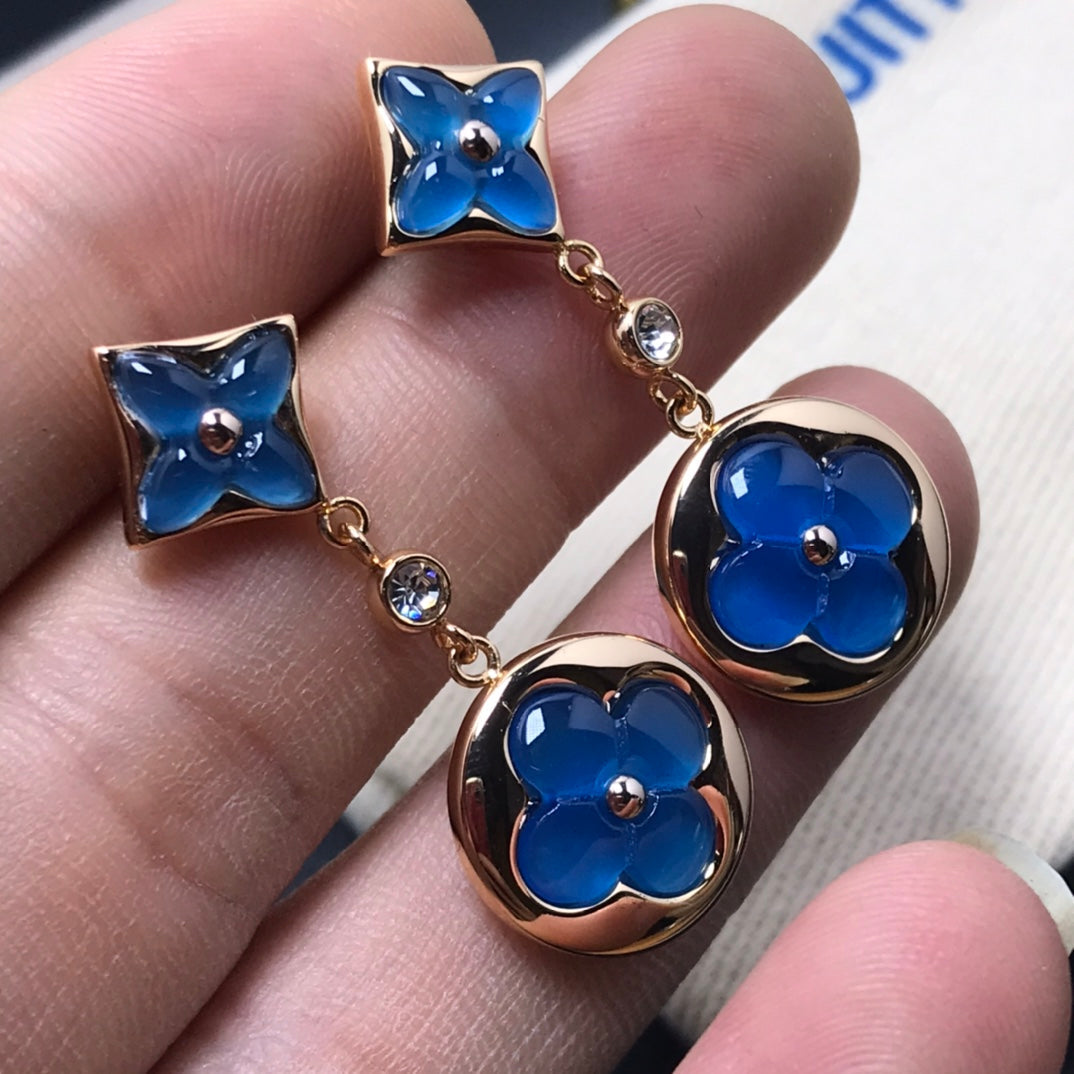 [BLAUE TRÄNEN] OHRRINGE AUS DIAMANT UND STERNENACHAT