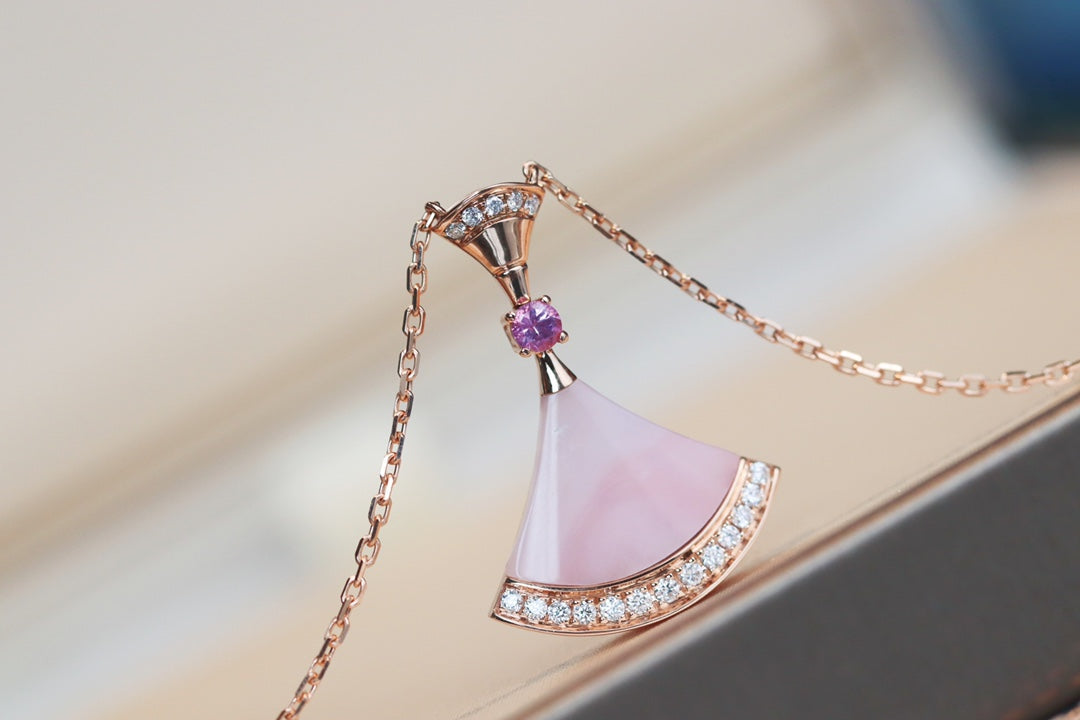 [BLAUE TRÄNEN]TRAUM HALSKETTE ROSA MOP DIAMANT