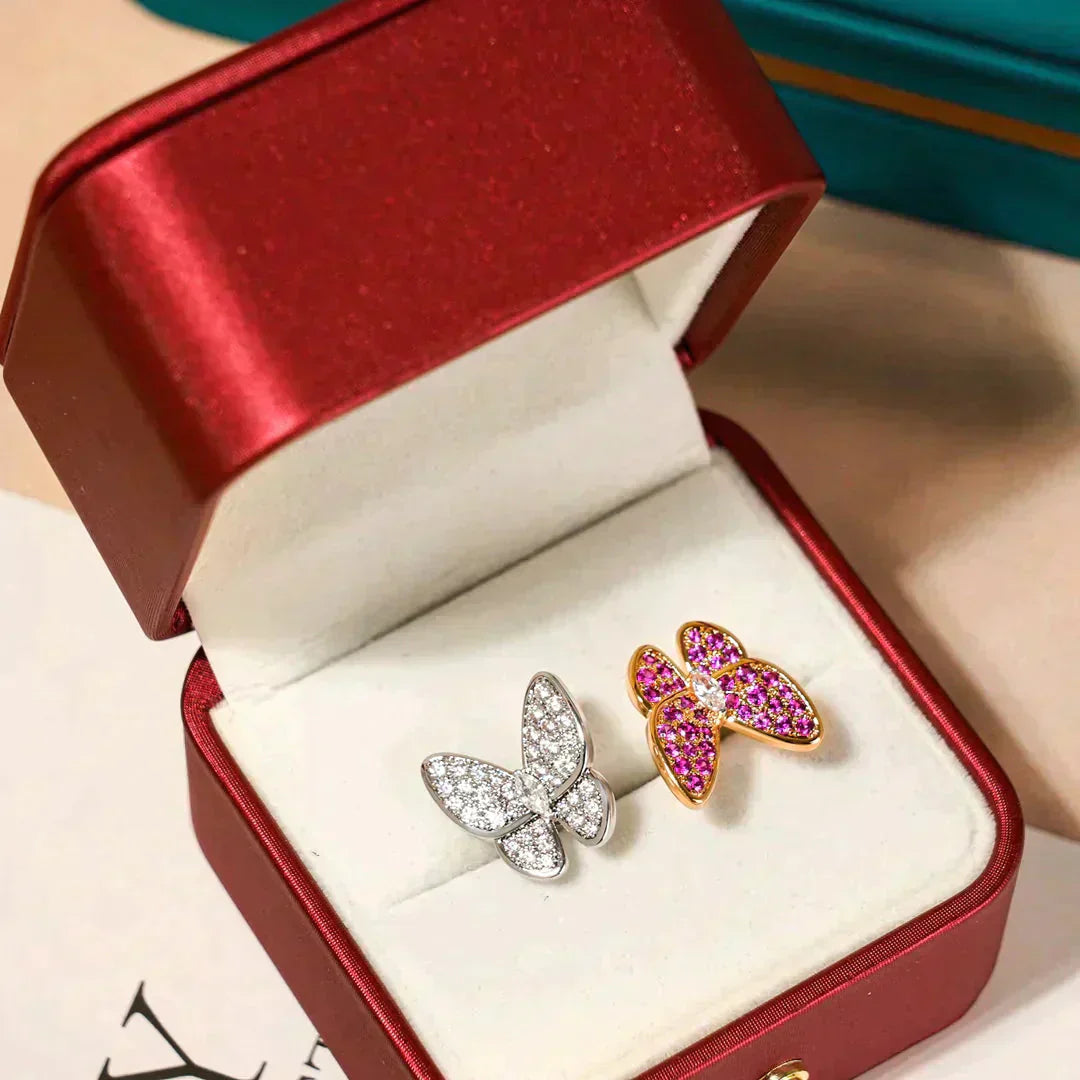 [BLAUE TRÄNEN]ZWILLINGS-DIAMANTRING MIT SCHMETTERLING