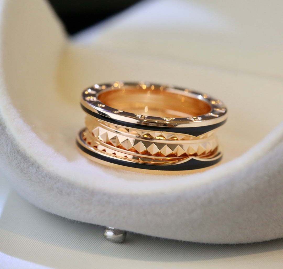 [BLAUE TRÄNEN] ZERO 1 ROSA GOLD SCHWARZER KERAMIKRING