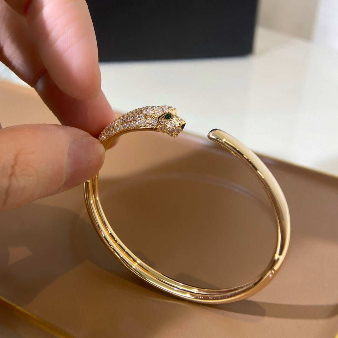 [BLAUE TRÄNEN] PANTHERE GOLD DIAMANT OFFENES ARMBAND