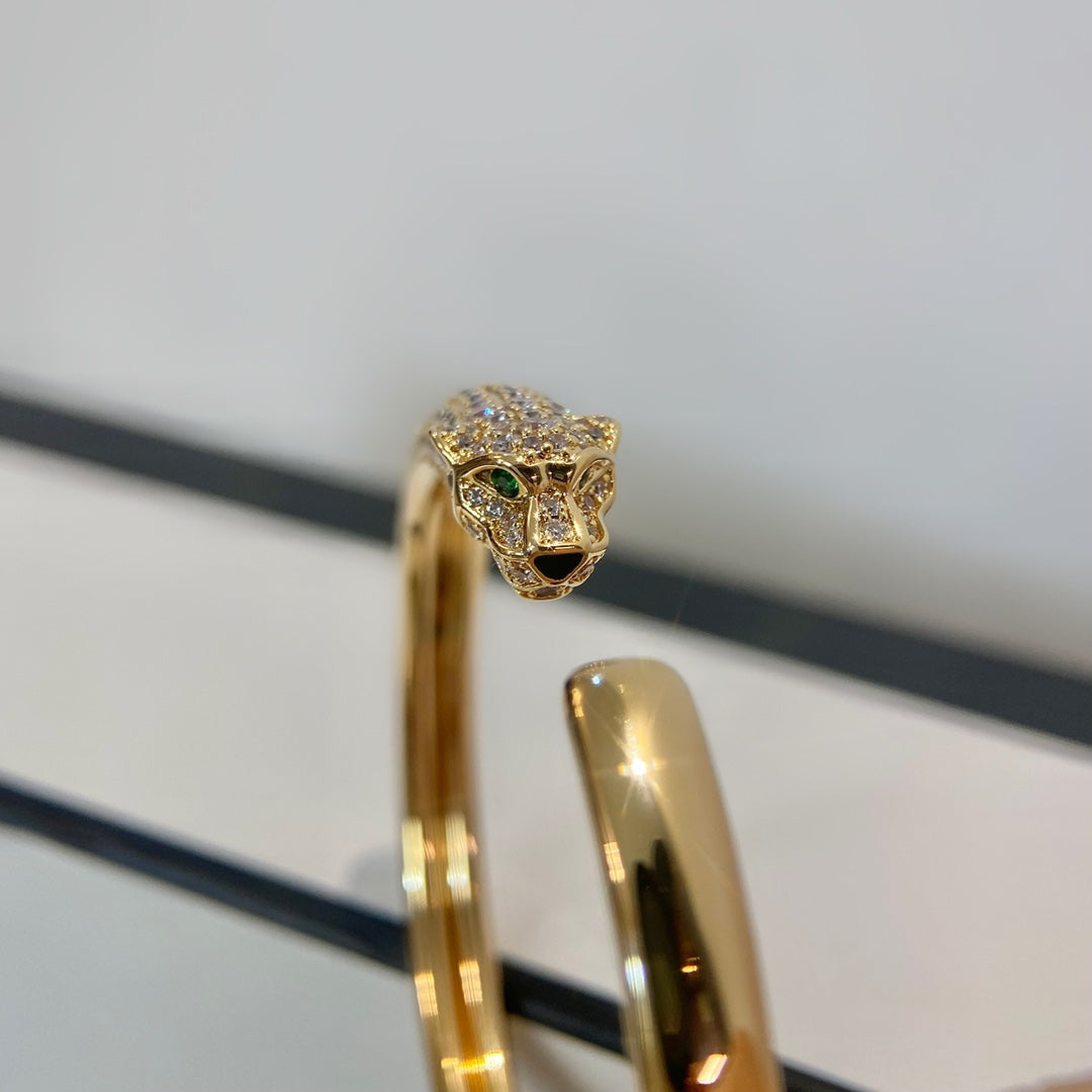 [BLAUE TRÄNEN] PANTHERE GOLD DIAMANT OFFENES ARMBAND