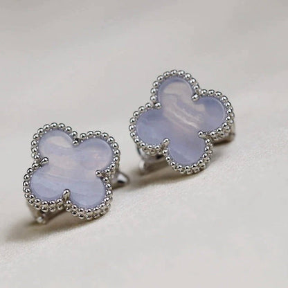 [BLUE TEARS]CLOVER MEDIUM 1 MOTIFS WEISSE MOP OHRRINGE SILBER