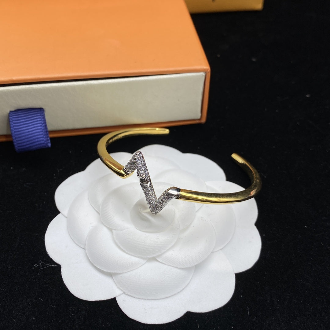 [BLAUE TRÄNEN]VOLTE UPSITEN DOWN DIAMANT GOLD OFFENES ARMBAND