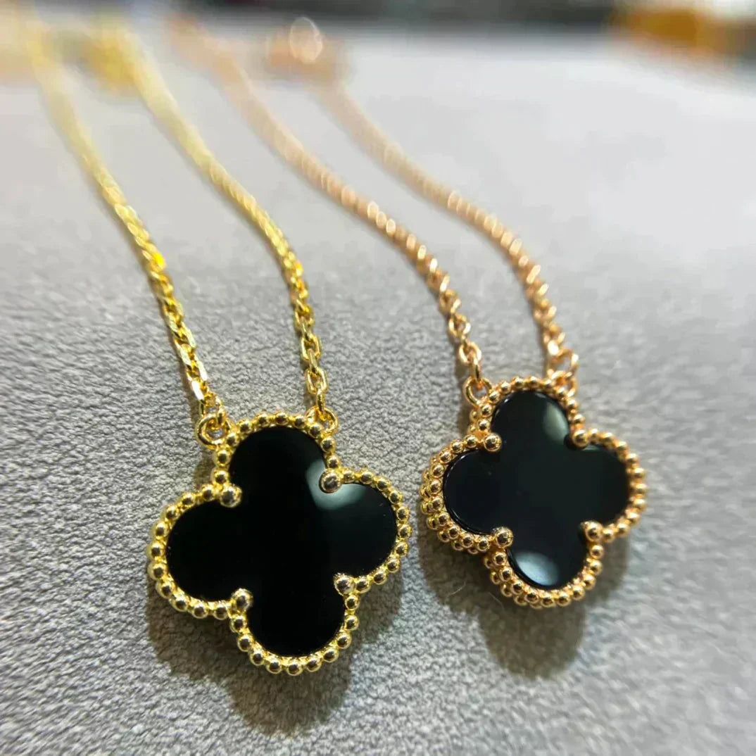 [BLAUE TRÄNEN]CLOVER 15MM SCHWARZER ONYX EINZELNE BLUMENKETTE
