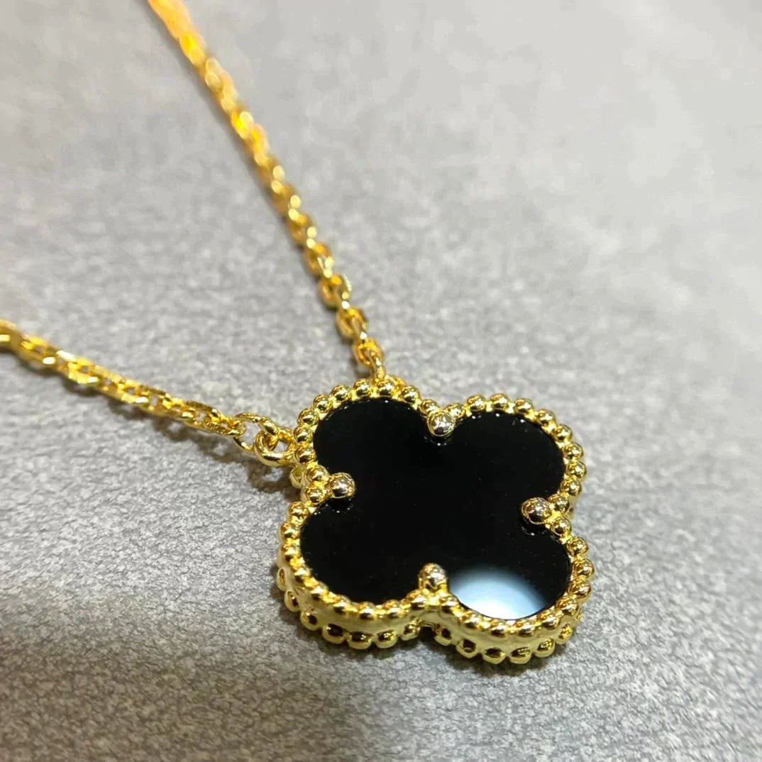 [BLAUE TRÄNEN]CLOVER 15MM SCHWARZER ONYX EINZELNE BLUMENKETTE