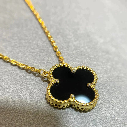 [BLAUE TRÄNEN]CLOVER 15MM SCHWARZER ONYX EINZELNE BLUMENKETTE