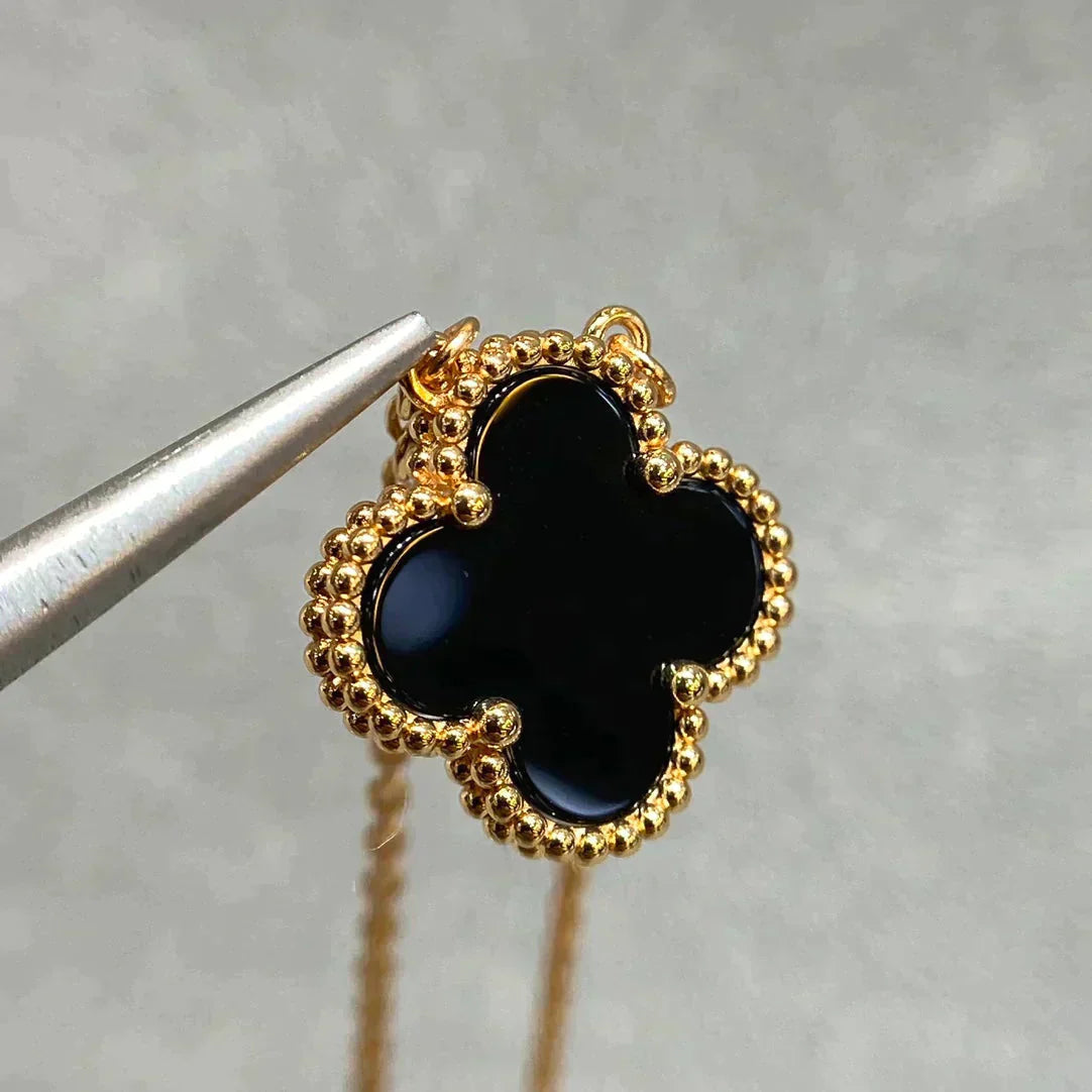 [BLAUE TRÄNEN]CLOVER 15MM SCHWARZER ONYX EINZELNE BLUMENKETTE