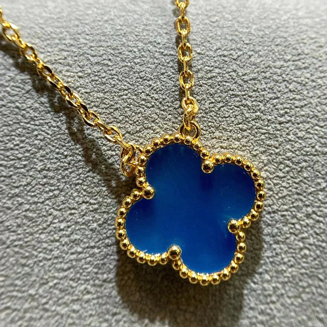 [BLAUE TRÄNEN]CLOVER 15MM BLAUER ACHAT HALSKETTE