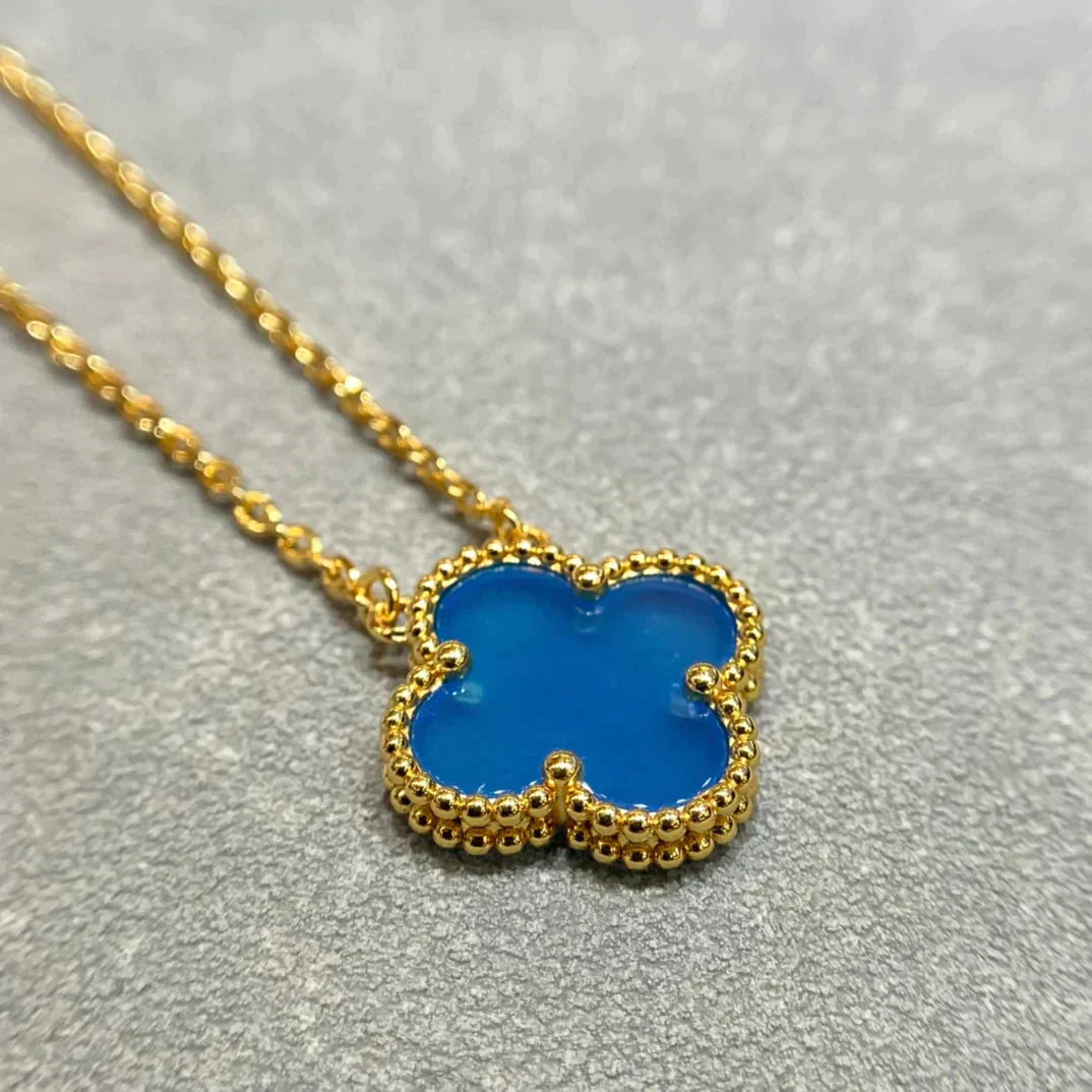 [BLAUE TRÄNEN]CLOVER 15MM BLAUER ACHAT HALSKETTE