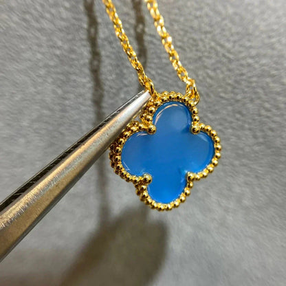 [BLAUE TRÄNEN]CLOVER 15MM BLAUER ACHAT HALSKETTE