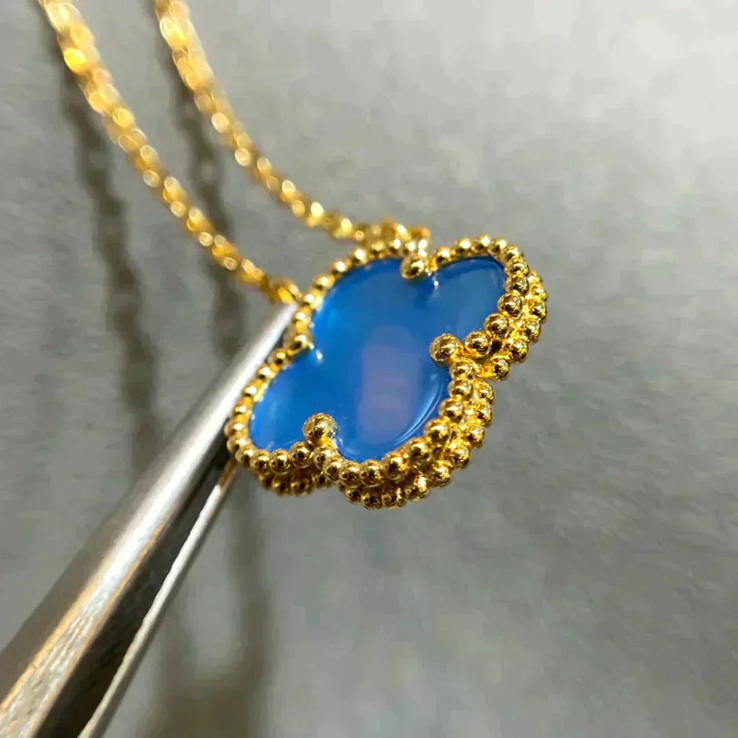 [BLAUE TRÄNEN]CLOVER 15MM BLAUER ACHAT HALSKETTE