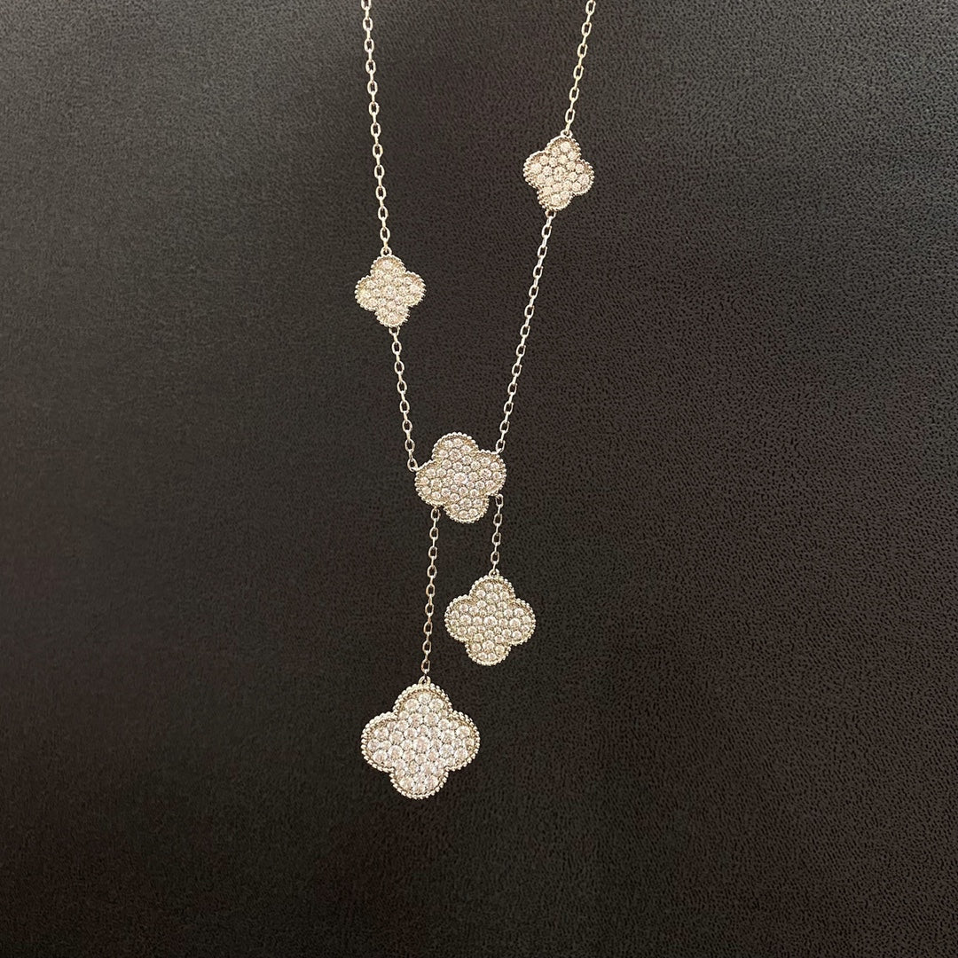 [BLAUE TRÄNEN]KLEE 5 MOTIVE SILBER DIAMANTEN HALSKETTE