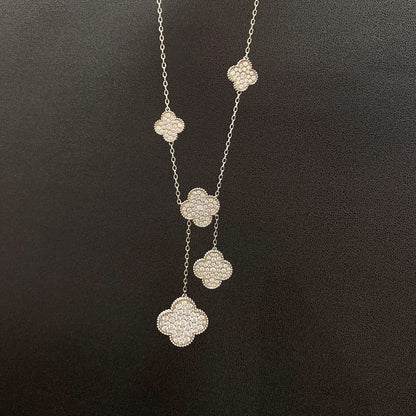 [BLAUE TRÄNEN]KLEE 5 MOTIVE SILBER DIAMANTEN HALSKETTE