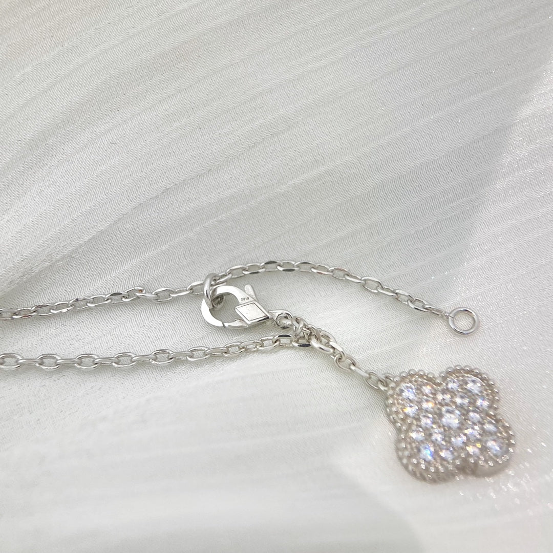 [BLAUE TRÄNEN]KLEE 5 MOTIVE SILBER DIAMANTEN HALSKETTE