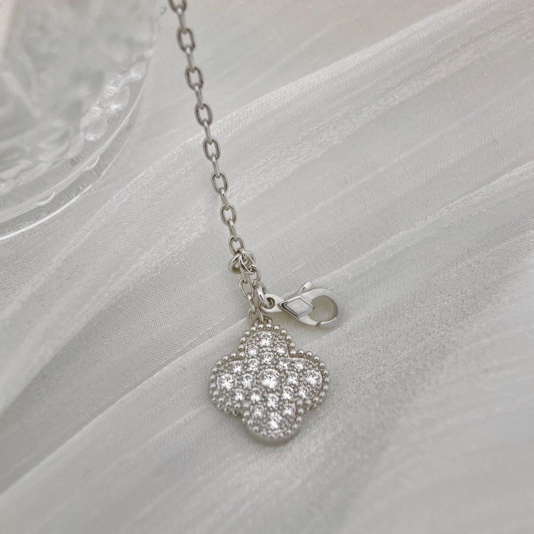 [BLAUE TRÄNEN]KLEE 5 MOTIVE SILBER DIAMANTEN HALSKETTE