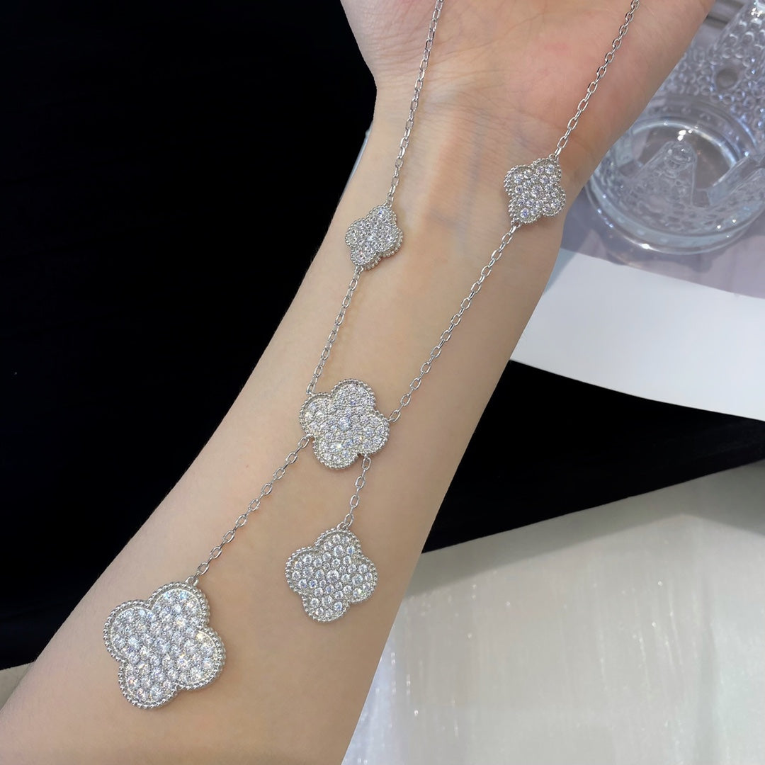 [BLAUE TRÄNEN]KLEE 5 MOTIVE SILBER DIAMANTEN HALSKETTE