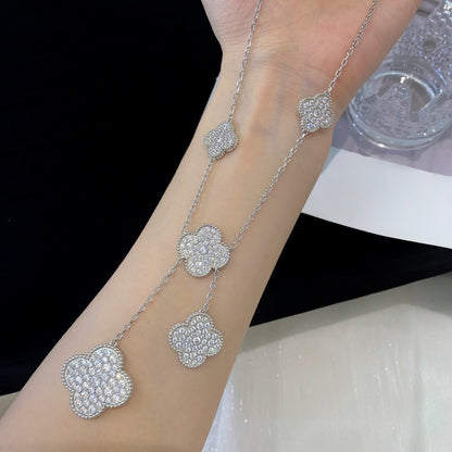 [BLAUE TRÄNEN]KLEE 5 MOTIVE SILBER DIAMANTEN HALSKETTE
