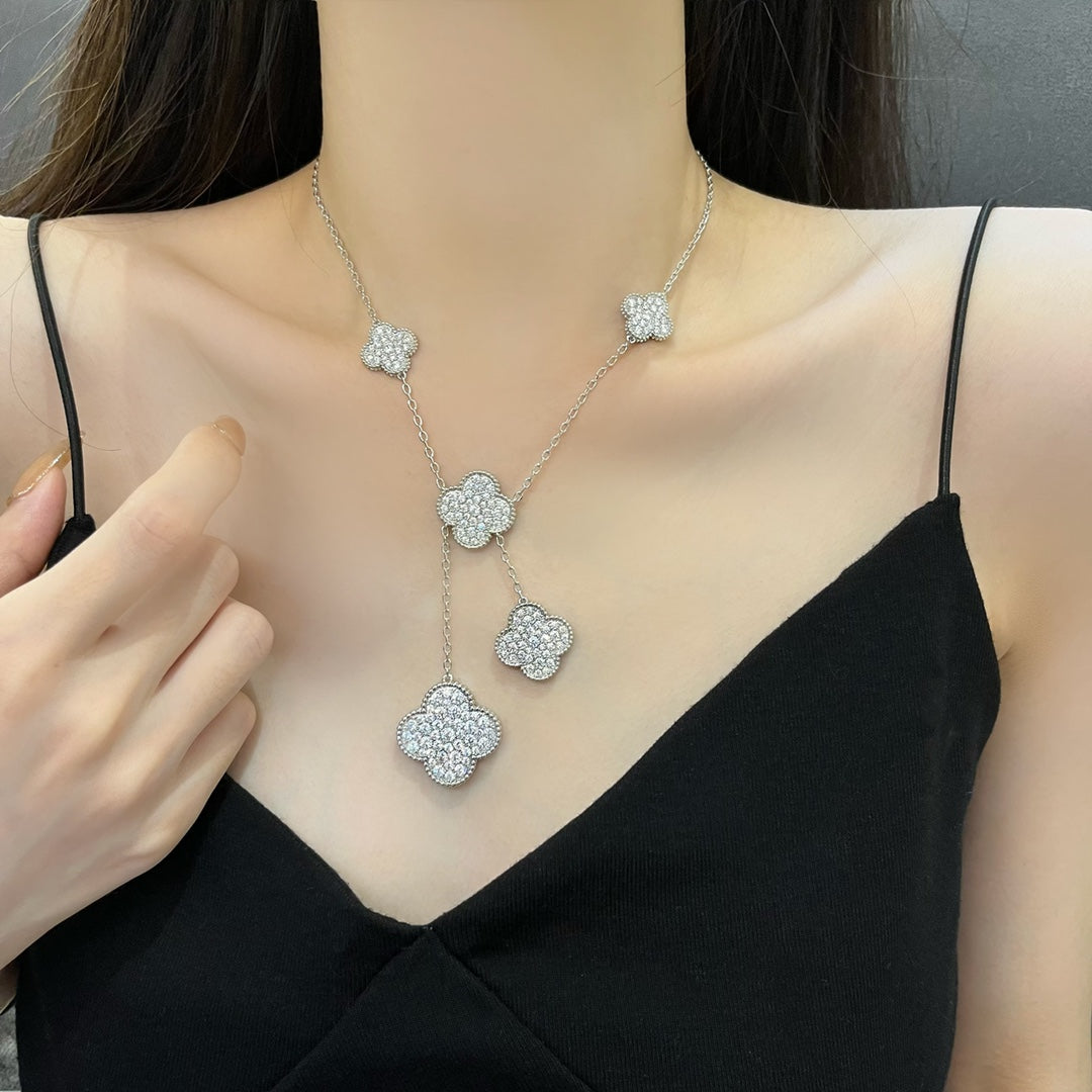 [BLAUE TRÄNEN]KLEE 5 MOTIVE SILBER DIAMANTEN HALSKETTE
