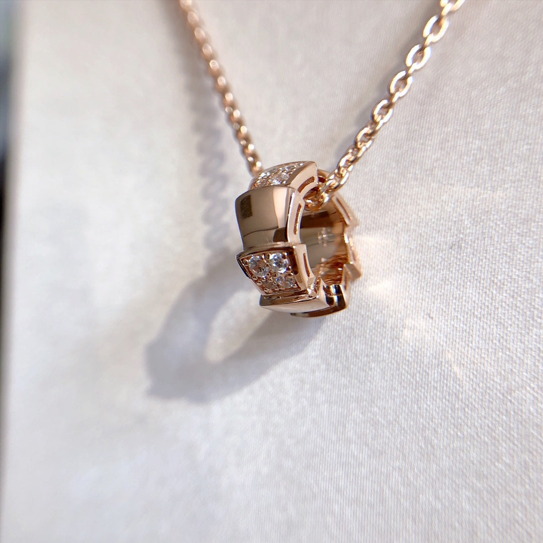 [BLAUE TRÄNEN] SERPENTI ANHÄNGER DIAMANT ROSGOLD HALSKETTE