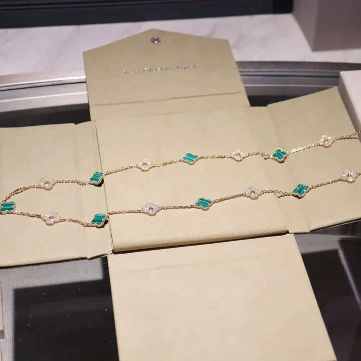 [BLAUE TRÄNEN]CLOVER 20 MOTIFS MALACHIT DIAMANT HALSKETTE