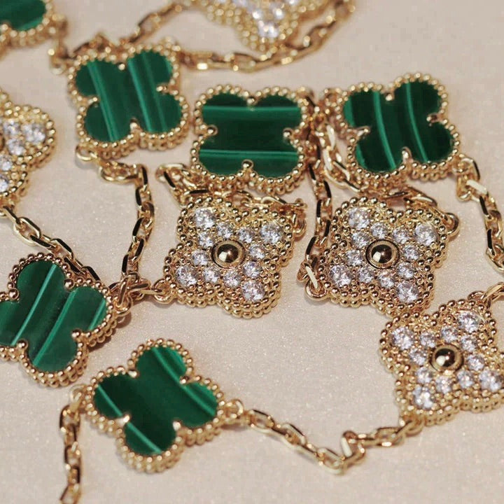 [BLAUE TRÄNEN]CLOVER 20 MOTIFS MALACHIT DIAMANT HALSKETTE