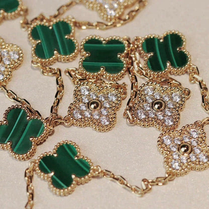 [BLAUE TRÄNEN]CLOVER 20 MOTIFS MALACHIT DIAMANT HALSKETTE